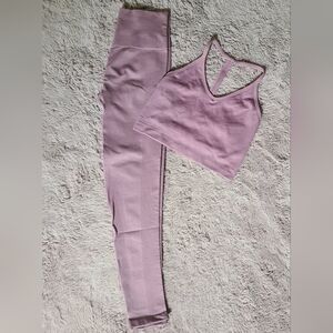 Spiritual Gangster Purple Ribbed Legging and Bralette Set